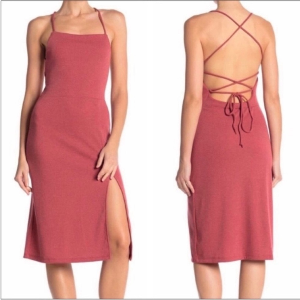 WILD HONEY marsala lace-up midi dress NEW